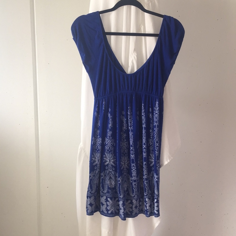 Sweet Blue/White Cap Sleeve Empire Waist Dress SM